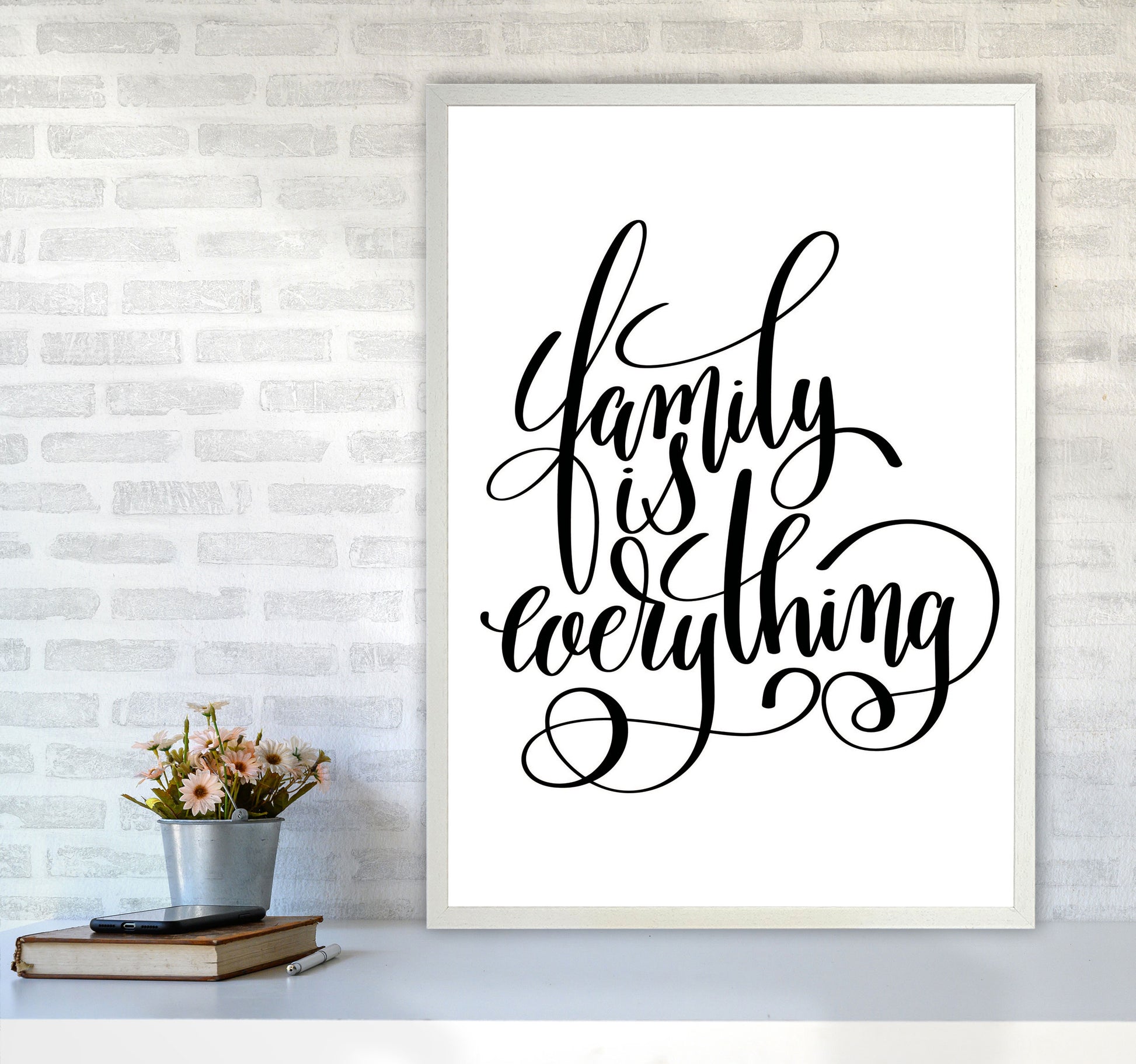 Family Is Everything Framed Typography Wall Art Print A1 Oak Frame