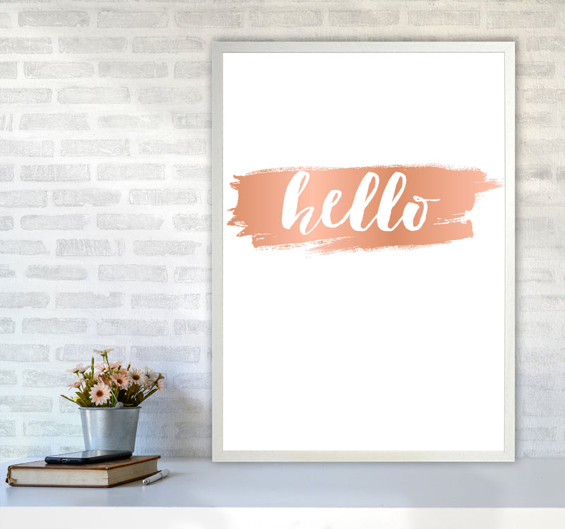 Hello Rose Gold Framed Typography Wall Art Print A1 Oak Frame