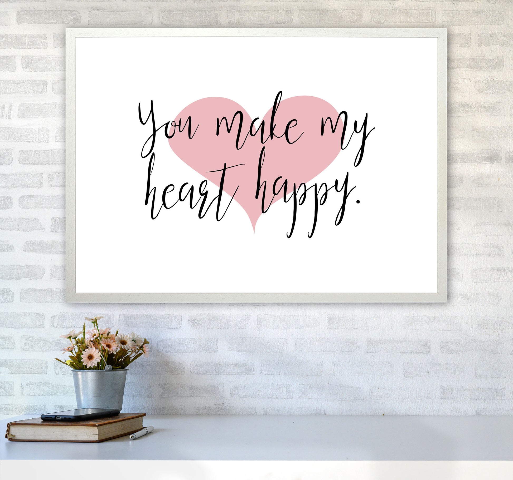 You Make My Heart Happy Modern Print A1 Oak Frame