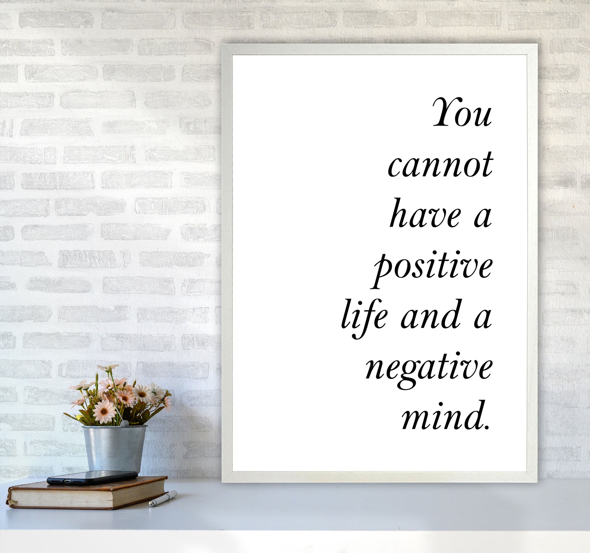Positive Life, Negative Mind Framed Typography Wall Art Print A1 Oak Frame