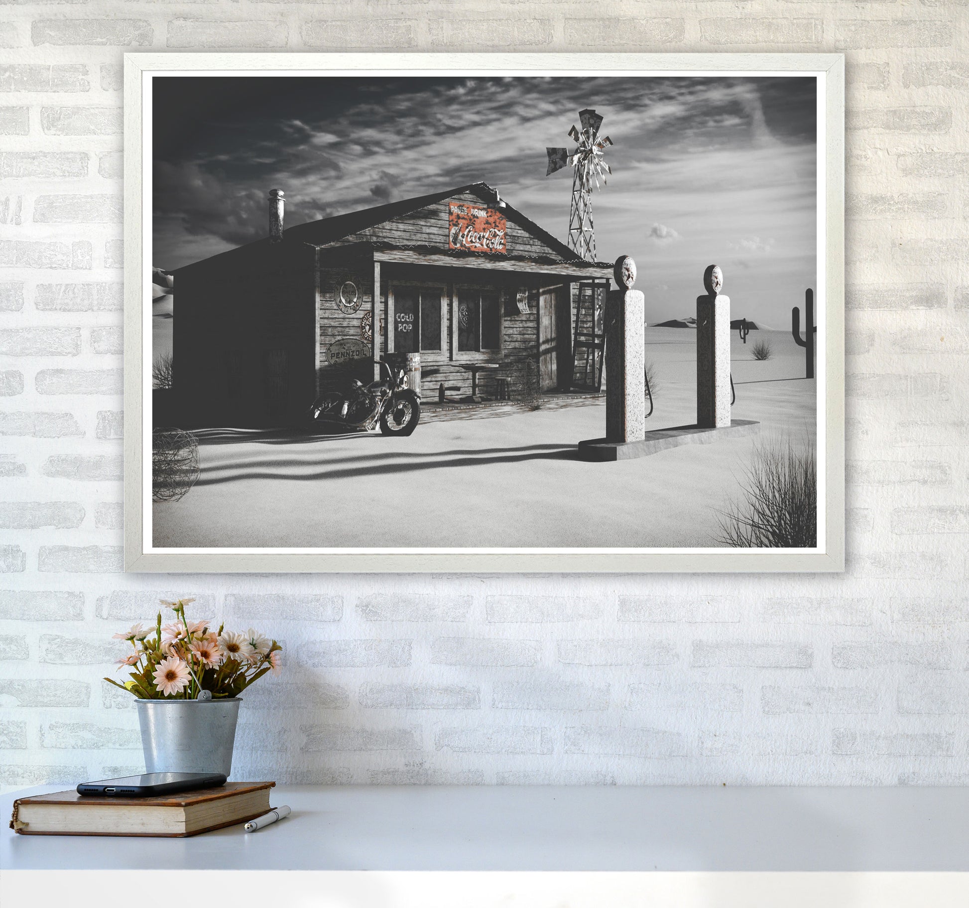Texas Store Coca Cola Modern Print A1 Oak Frame