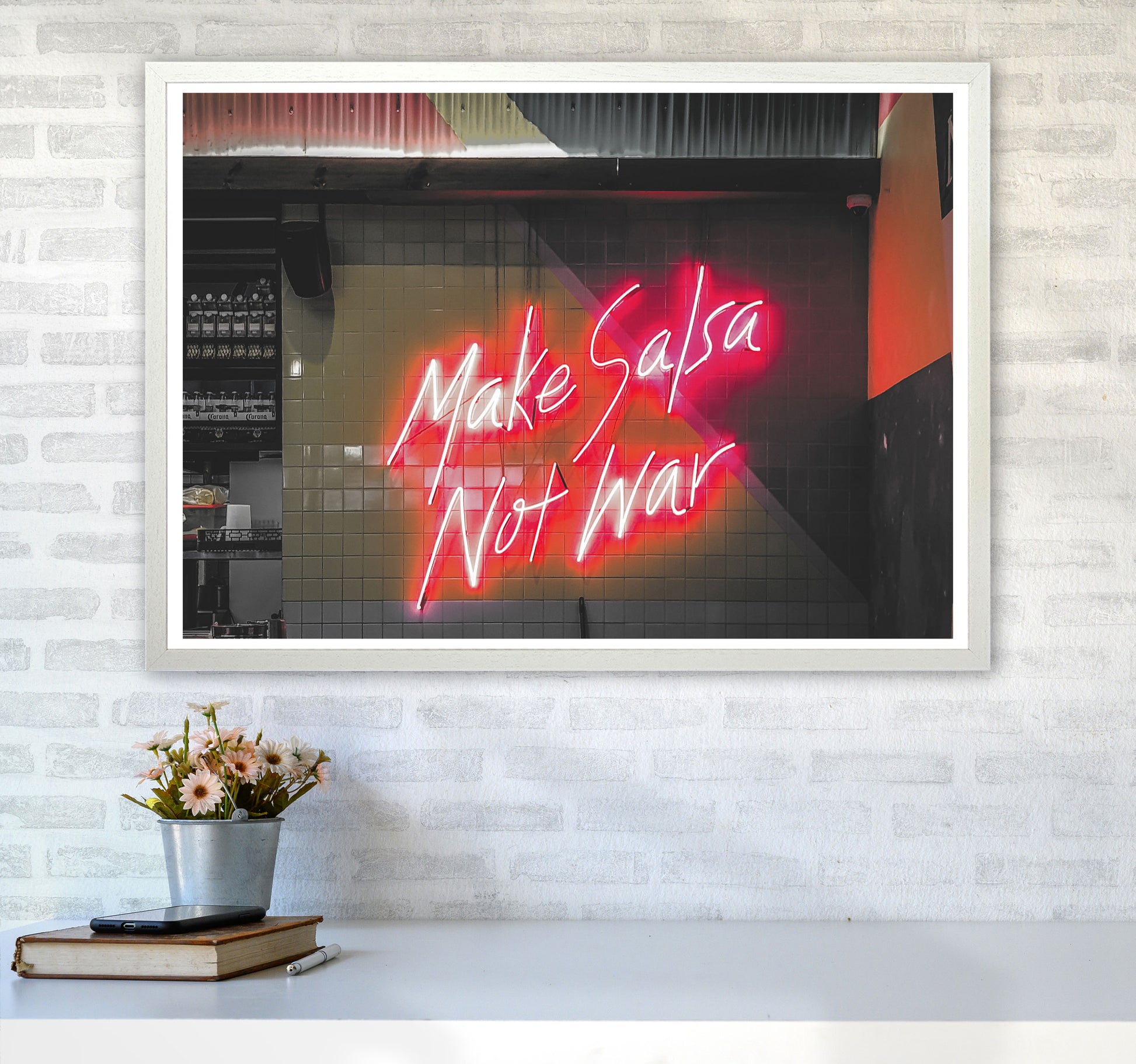 Make Salsa Not War Modern Print A1 Oak Frame