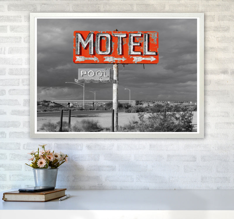 Red Motel Sign Modern Print A1 Oak Frame