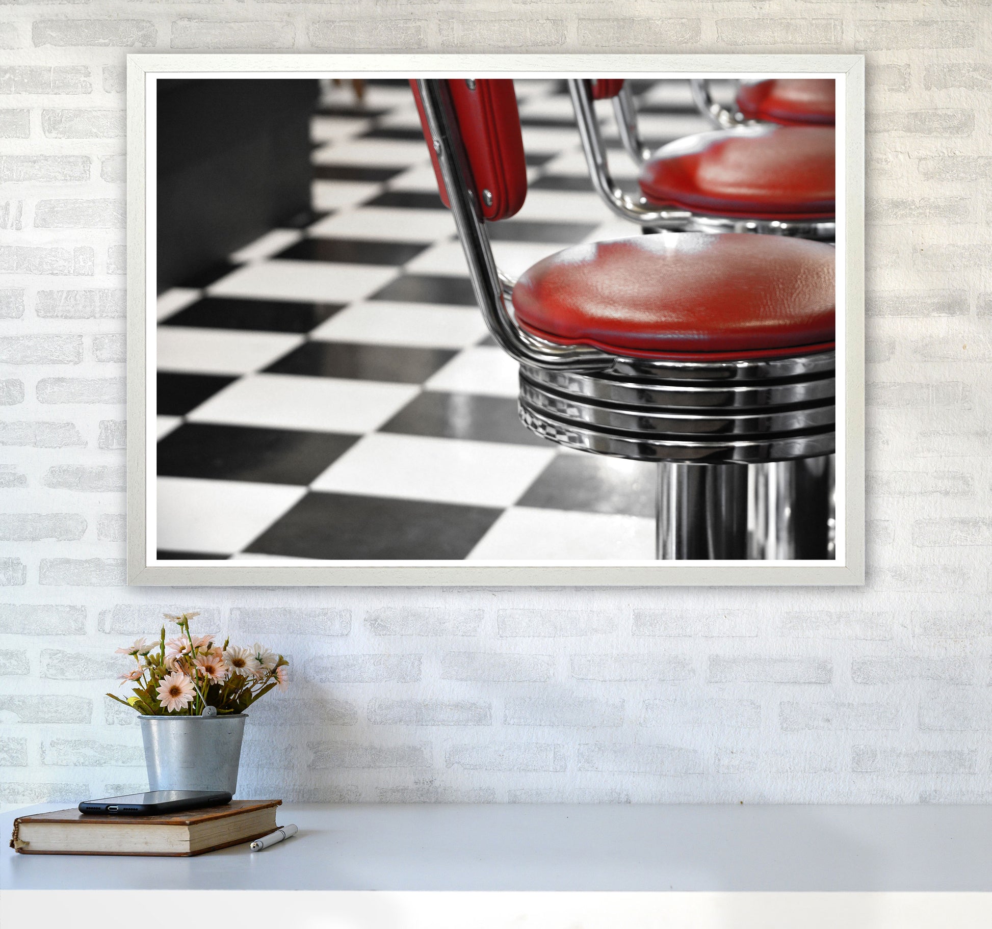 Vintage American Diner Modern Print A1 Oak Frame