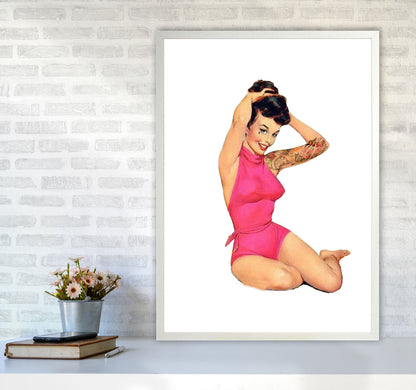 Retro Pin Up Girl Modern Print A1 Oak Frame