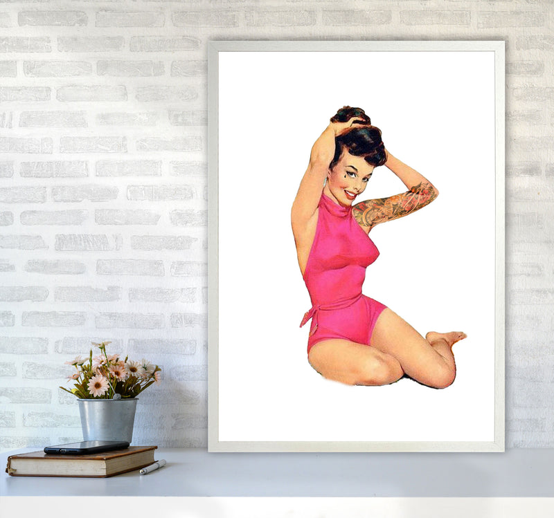 Retro Pin Up Girl Modern Print A1 Oak Frame