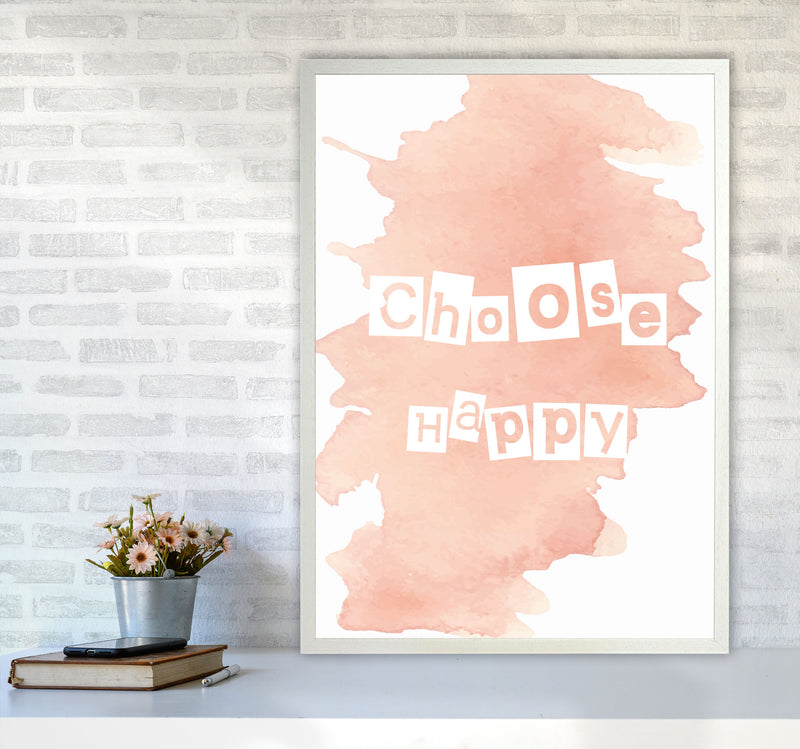 Choose Happy Peach Watercolour Modern Print A1 Oak Frame
