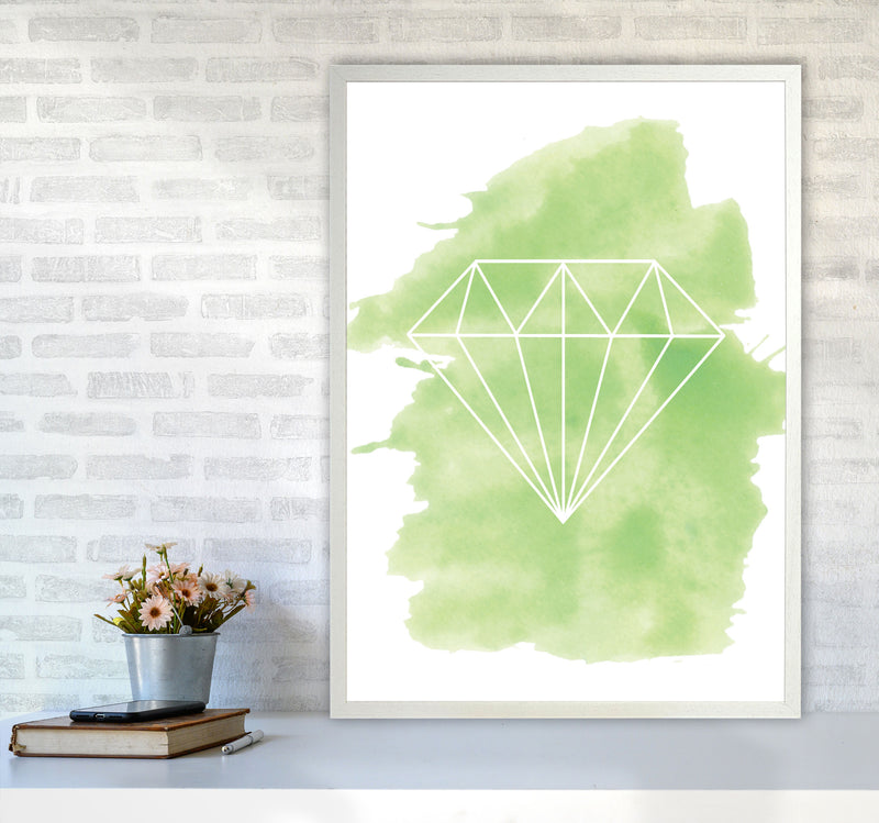 Geo Diamond Green Watercolour Modern Print A1 Oak Frame