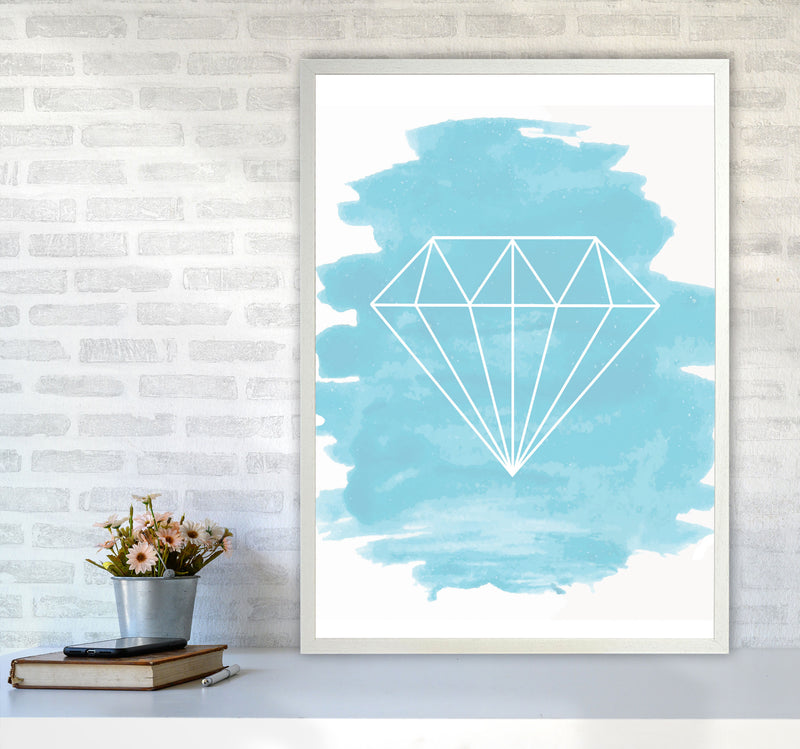 Geo Diamond Light Blue Watercolour Modern Print A1 Oak Frame