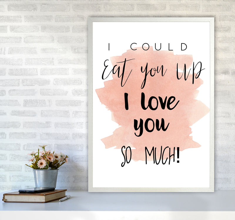 Eat You Up Peach Watercolour Modern Print A1 Oak Frame
