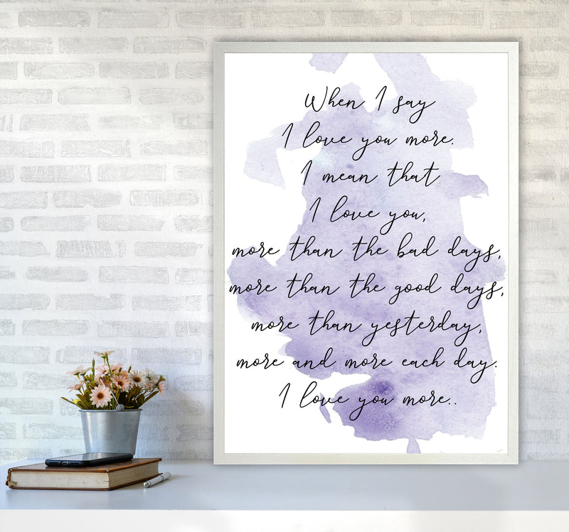Love You More Purple Watercolour Modern Print A1 Oak Frame