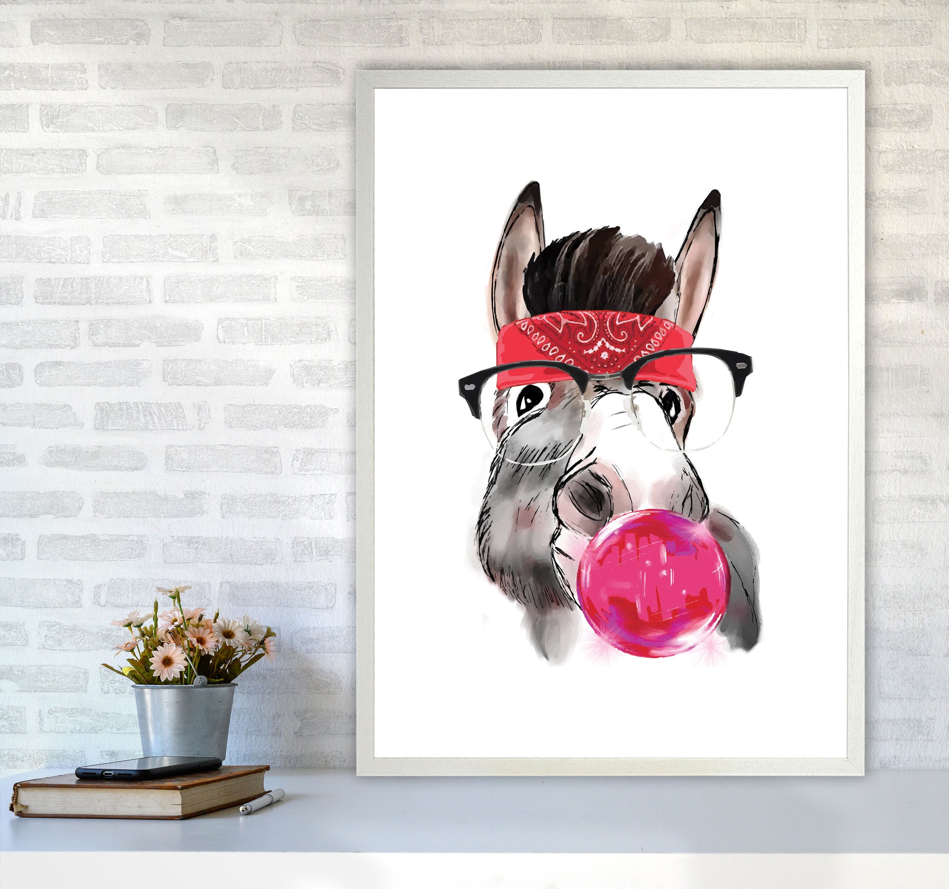 Gangster Donkey Modern Print Animal Art Print A1 Oak Frame