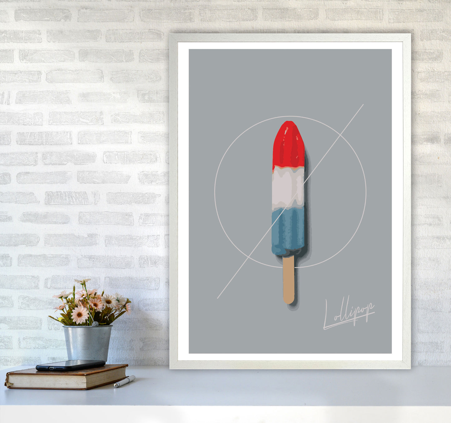 Ice Lolly Modern Print, Framed Kitchen Wall Art A1 Oak Frame