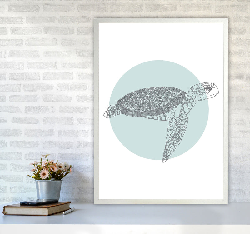 Marine Animals Turtle Modern Print Animal Art Print A1 Oak Frame