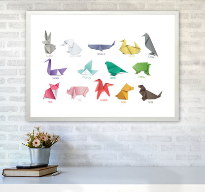 Origami Animals Modern Print A1 Oak Frame