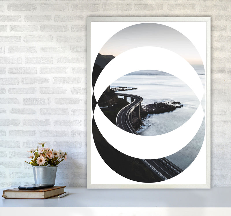 Black Road Oval Modern Print, Framed Botanical & Nature Art Print A1 Oak Frame