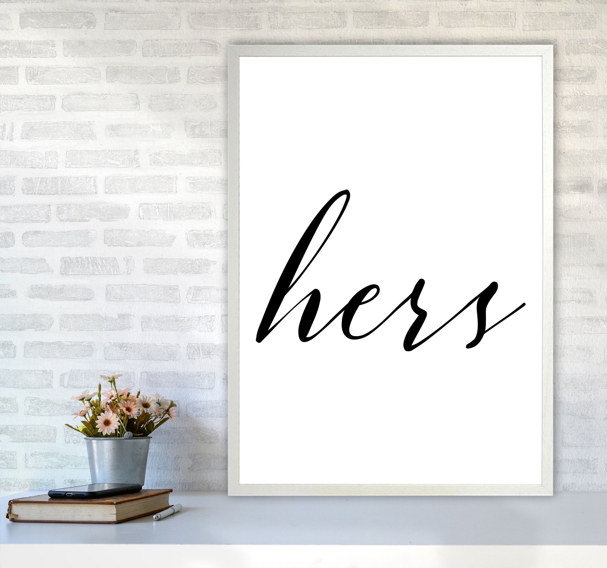 Hers Framed Typography Wall Art Print A1 Oak Frame