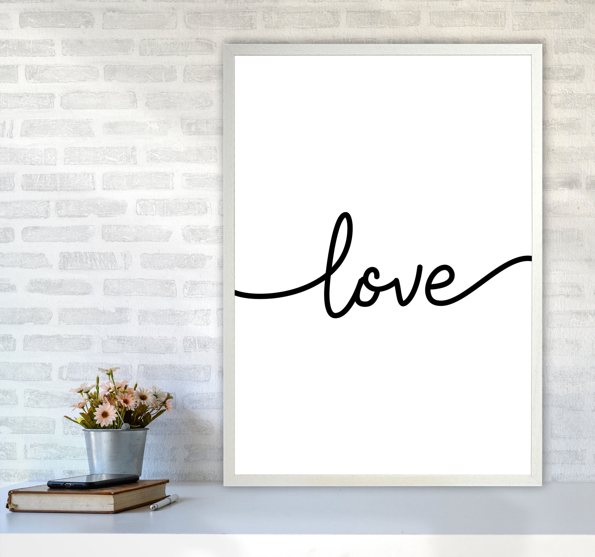 Love Framed Typography Wall Art Print A1 Oak Frame