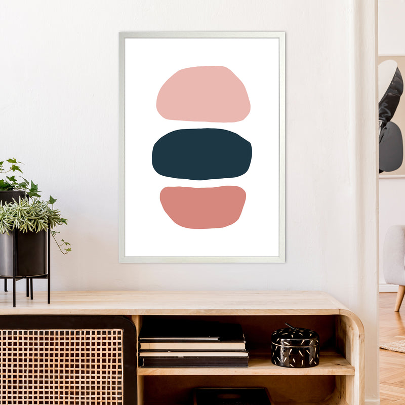 Pink And Navy Abstract Stones 1 Art Print by Pixy Paper A1 Oak Frame