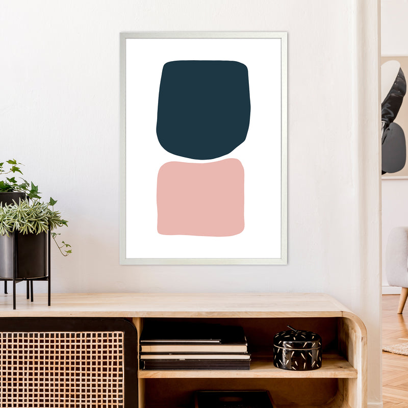 Pink And Navy Abstract Stones 2 Art Print by Pixy Paper A1 Oak Frame