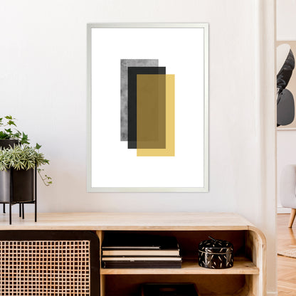 Geometric Mustard And Black Rectangles  Art Print by Pixy Paper A1 Oak Frame