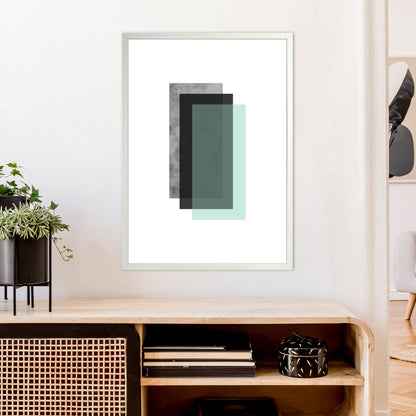 Geometric Mint And Black Rectangles  Art Print by Pixy Paper A1 Oak Frame