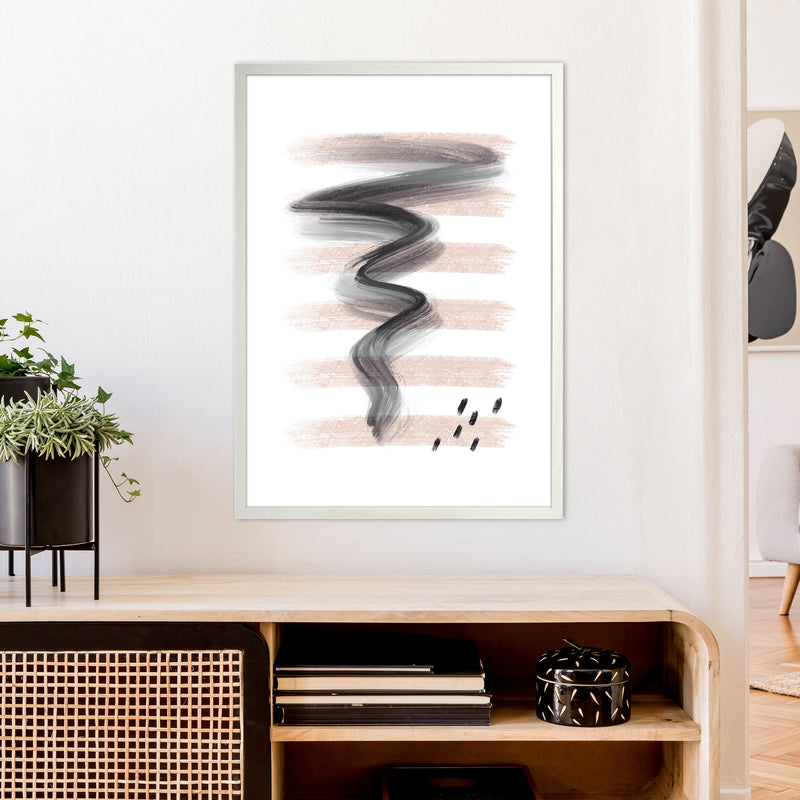 Dalia Chalk Pink Lines Black Storm  Art Print by Pixy Paper A1 Oak Frame