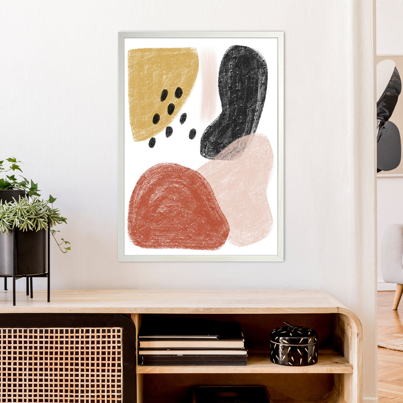 Dalia Chalk Black Polka Shapes  Art Print by Pixy Paper A1 Oak Frame