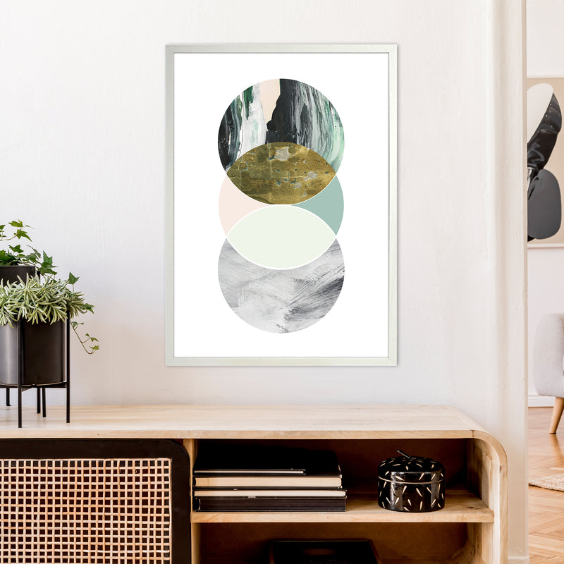 Green Marble Circles Abstract  Art Print by Pixy Paper A1 Oak Frame