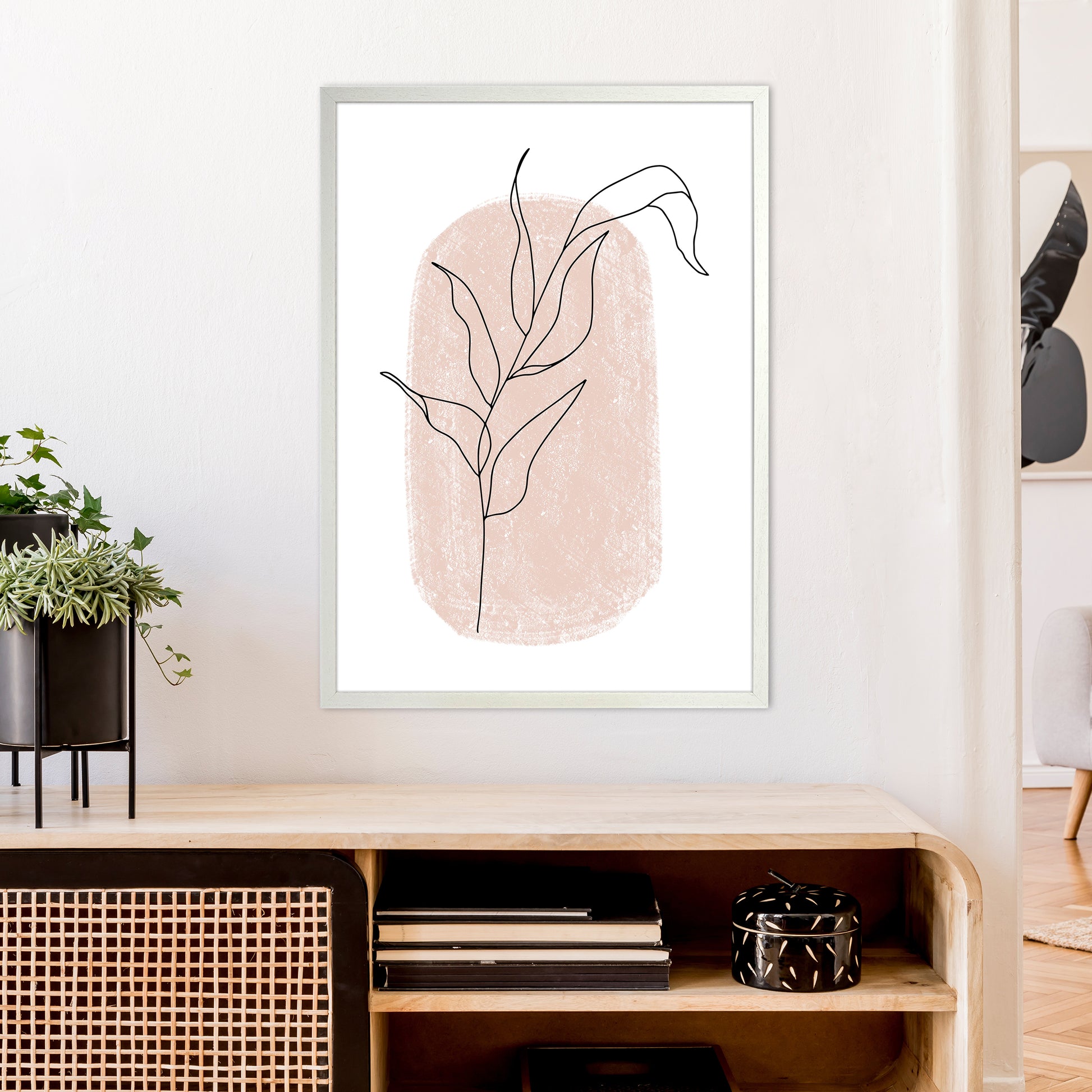 Dalia Chalk Pink Floral Leaf  Art Print by Pixy Paper A1 Oak Frame