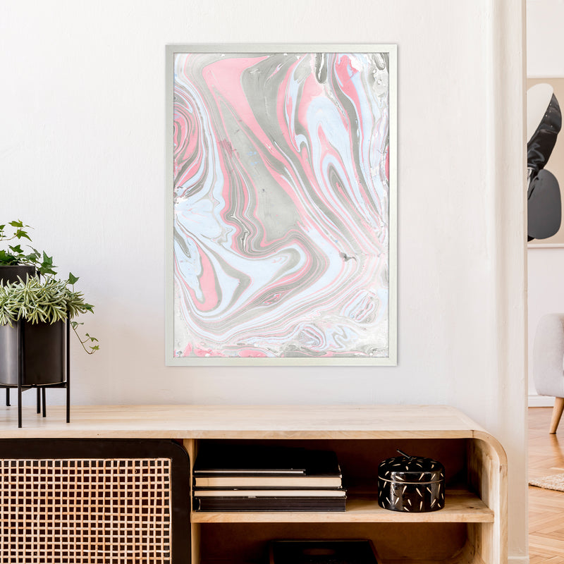 Liquid Mix Stone And Pink  Art Print by Pixy Paper A1 Oak Frame