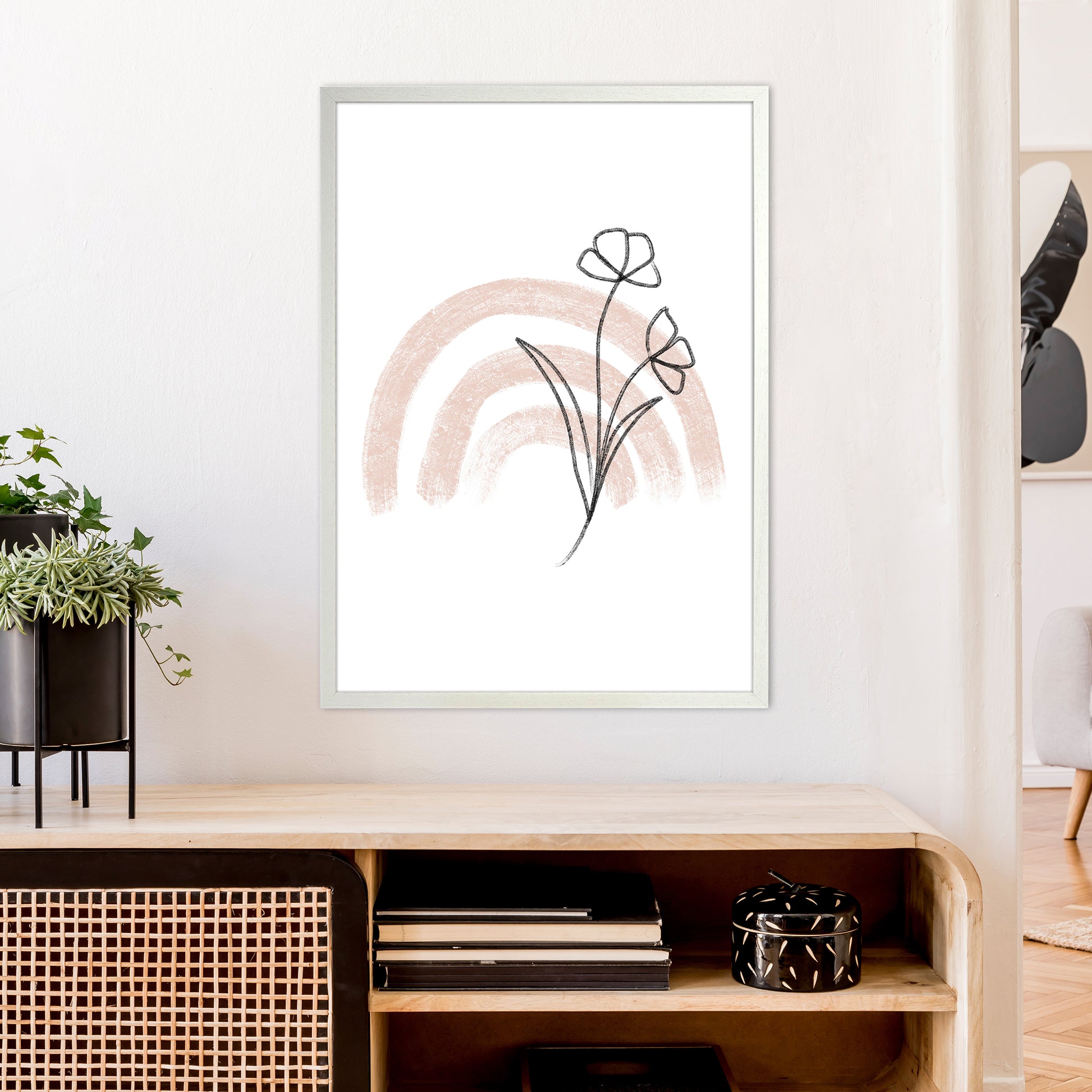 Dalia Chalk Pink Rainbow  Art Print by Pixy Paper A1 Oak Frame