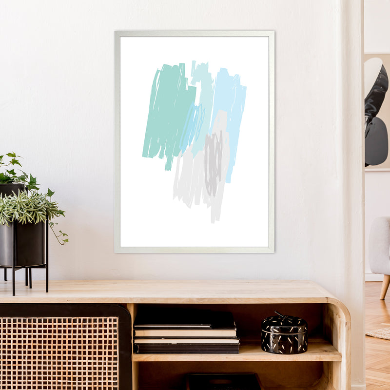 Mint Scribbles Drawings  Art Print by Pixy Paper A1 Oak Frame