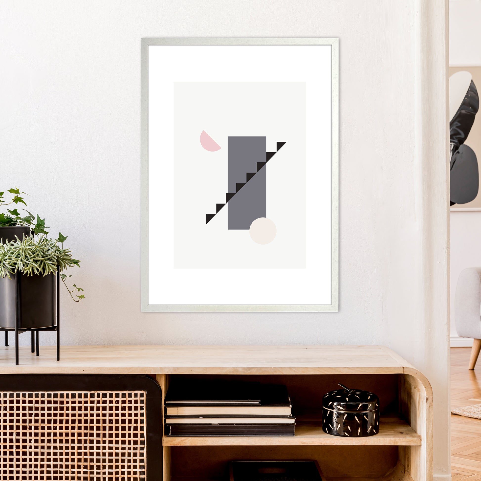 Mila Pink Abstract N12  Art Print by Pixy Paper A1 Oak Frame