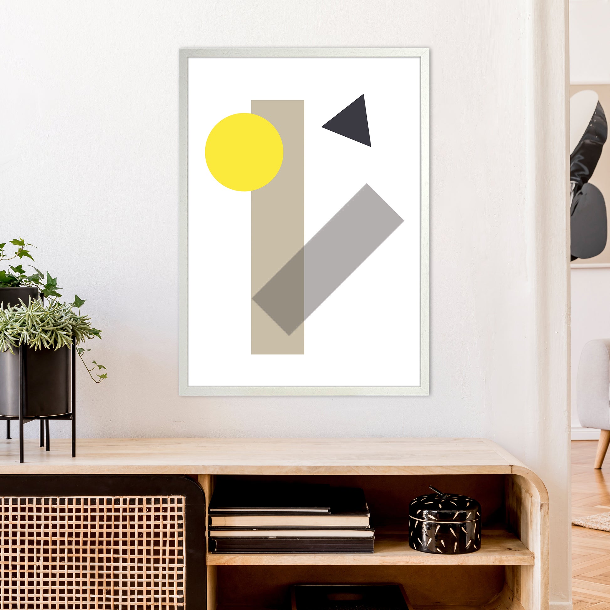 Random Geo Yellow  Art Print by Pixy Paper A1 Oak Frame