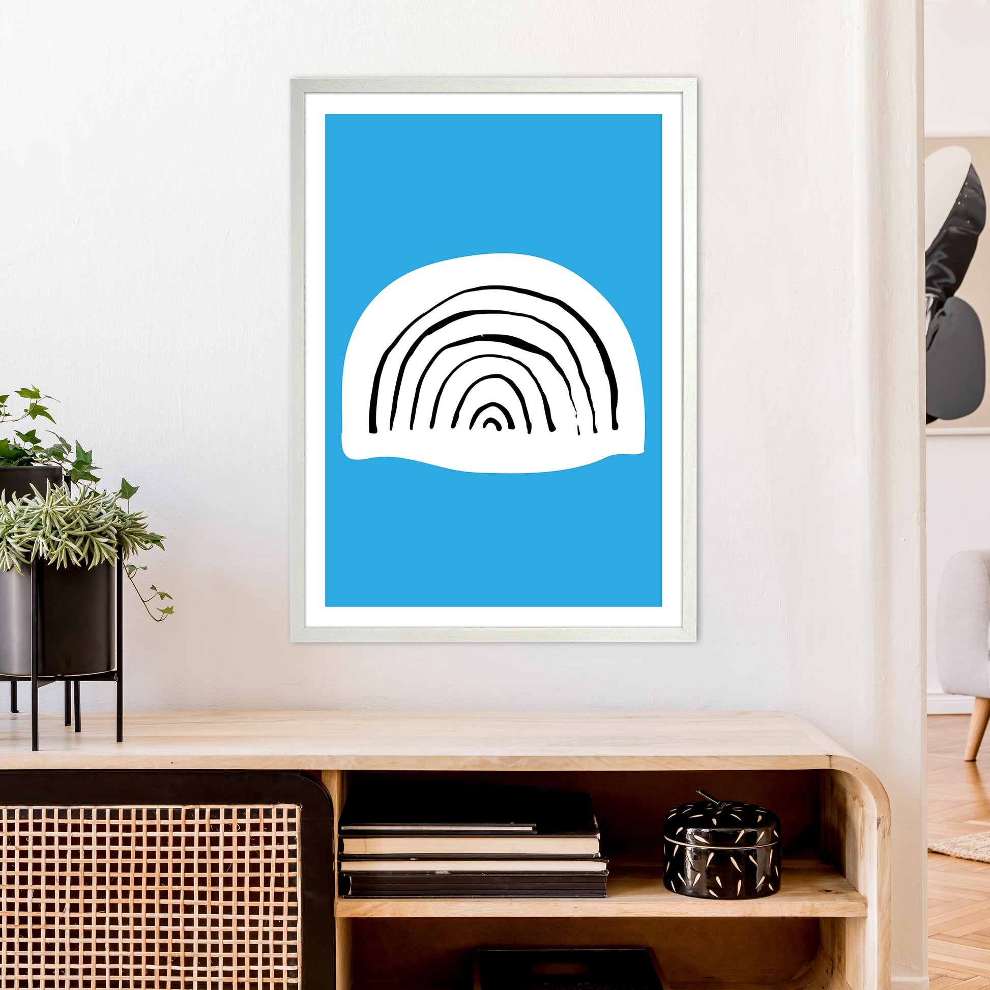 Blue Rainbow Neon Funk  Art Print by Pixy Paper A1 Oak Frame