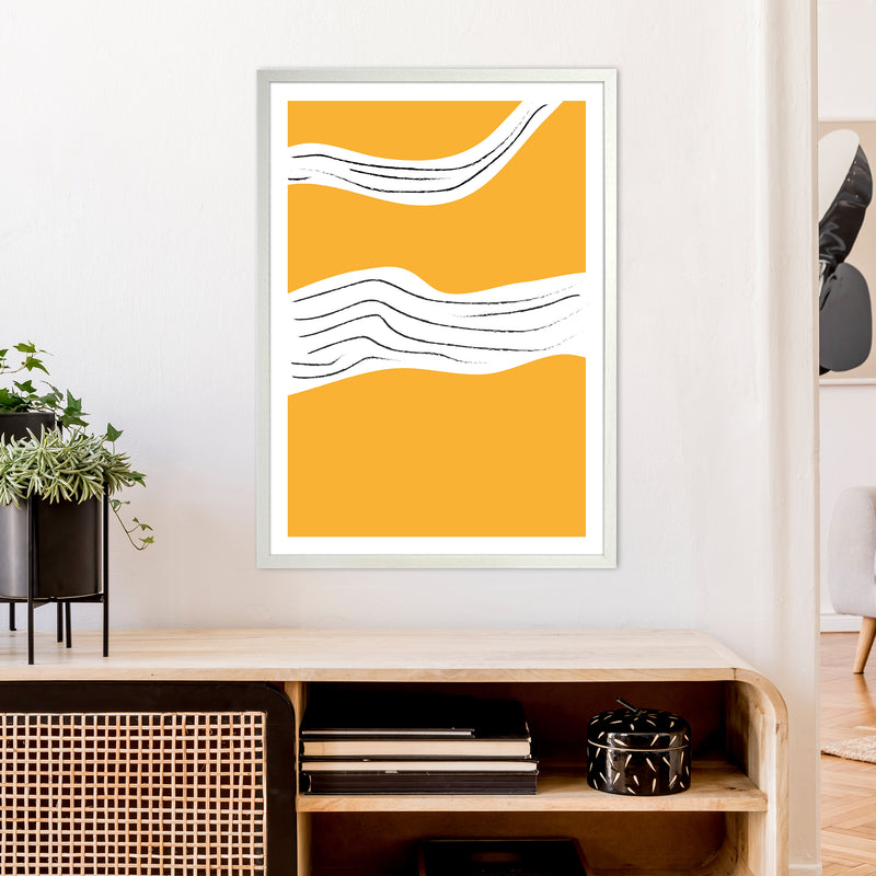 Yellow Lines Neon Funk  Art Print by Pixy Paper A1 Oak Frame