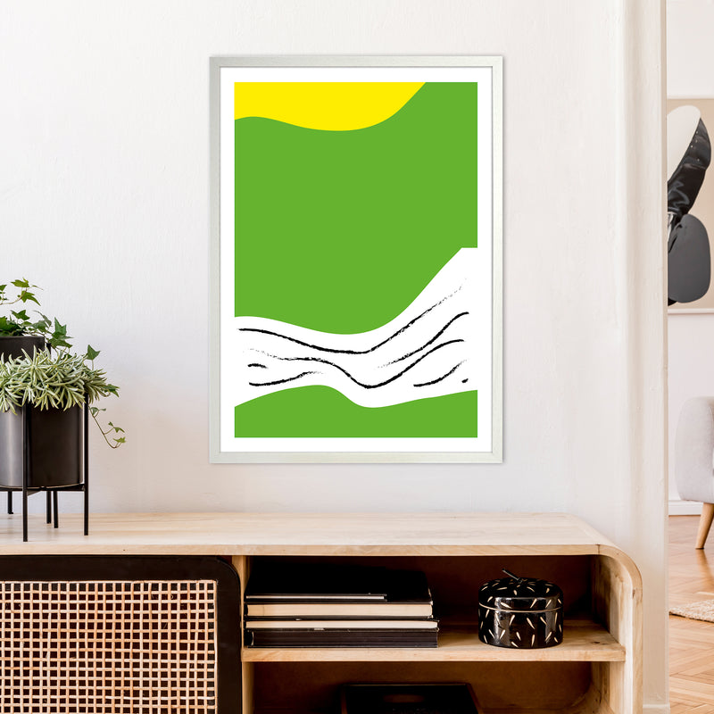 Green Lines Neon Funk  Art Print by Pixy Paper A1 Oak Frame