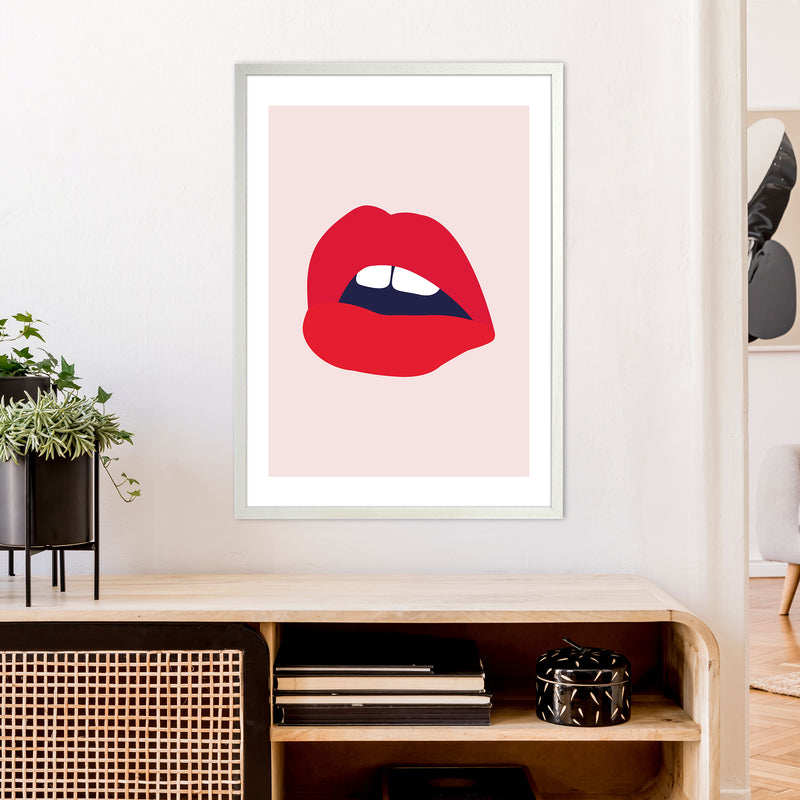 Red Lips Salmon Back  Art Print by Pixy Paper A1 Oak Frame
