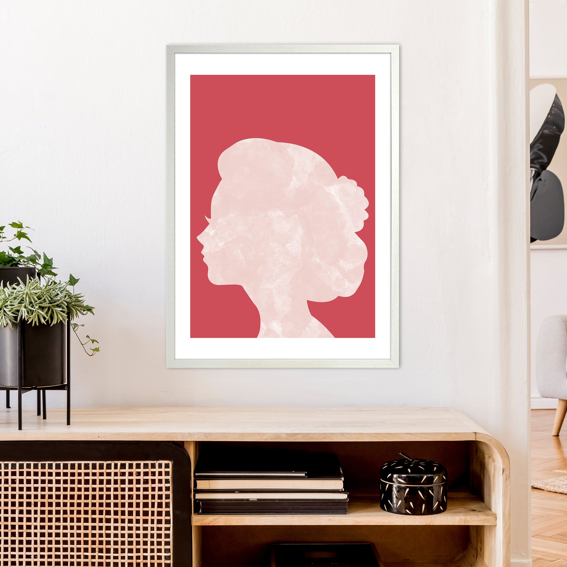Marble Head Red  Art Print by Pixy Paper A1 Oak Frame