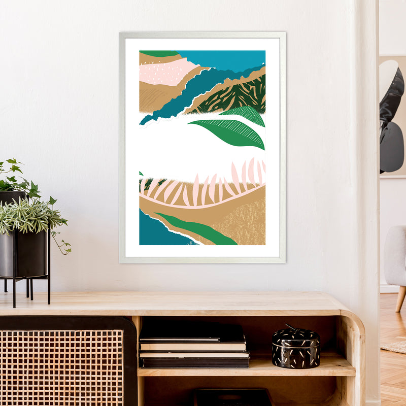 White Mixed Jungle Abstract  Art Print by Pixy Paper A1 Oak Frame