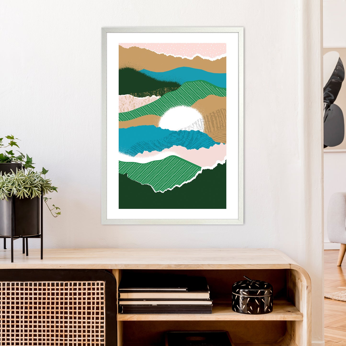 Sun Rising Jungle Abstract  Art Print by Pixy Paper A1 Oak Frame