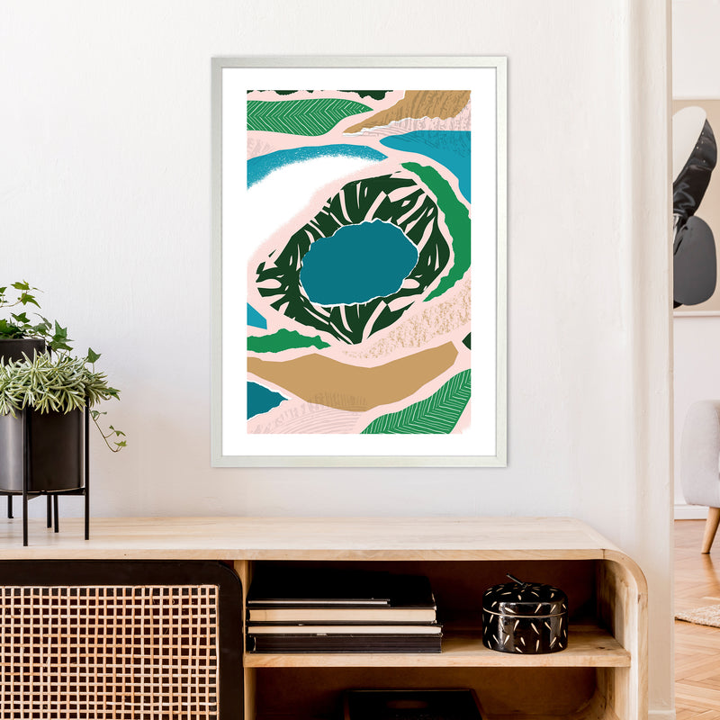 Blue Lake Jungle Abstract  Art Print by Pixy Paper A1 Oak Frame