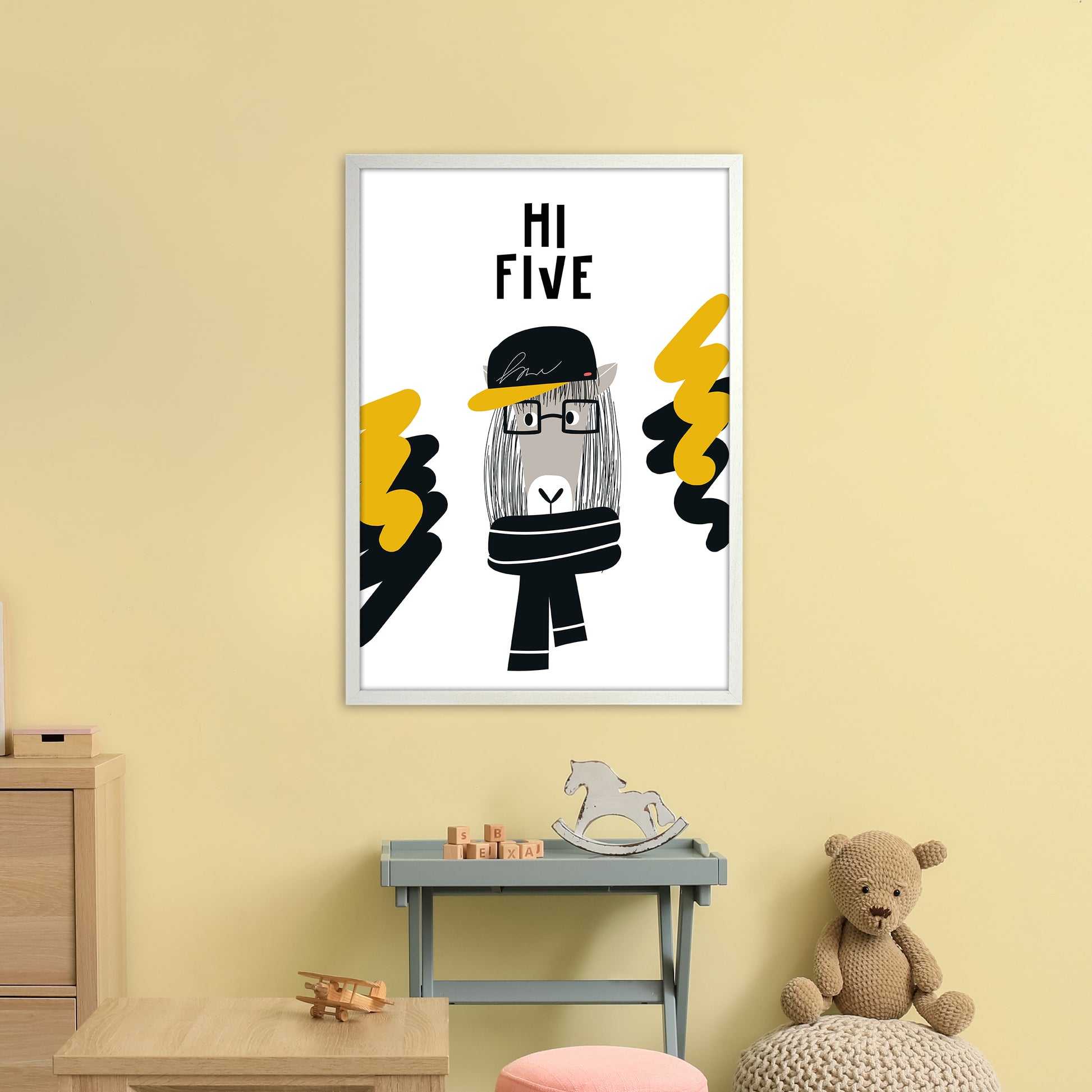 Hi Five Pop  Art Print by Pixy Paper A1 Oak Frame