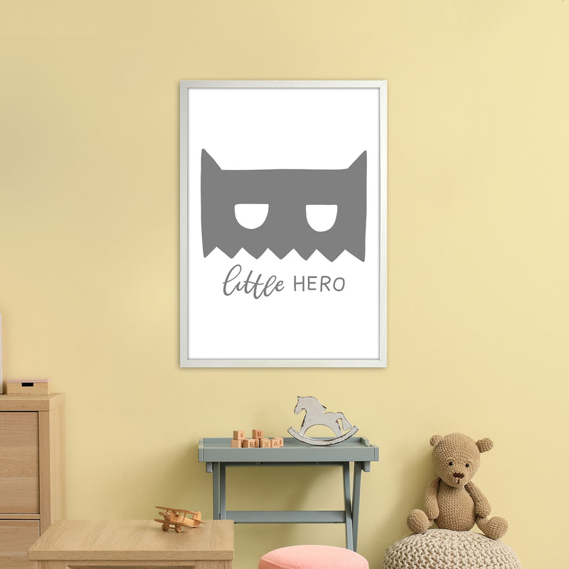 Little Hero Mask Super Scandi Grey  Art Print by Pixy Paper A1 Oak Frame