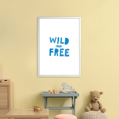 Wild And Free Blue Super Scandi  Art Print by Pixy Paper A1 Oak Frame