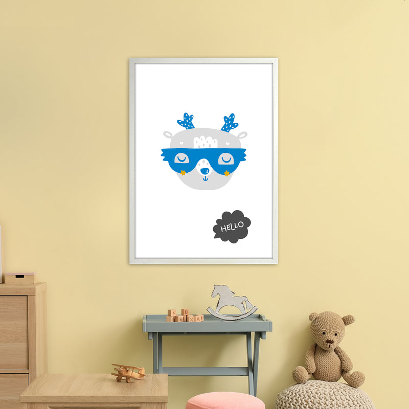 Hello Animal Blue Super Scandi  Art Print by Pixy Paper A1 Oak Frame