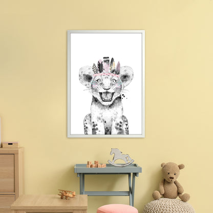 Safari Babies Tiger Feathers  Art Print by Pixy Paper A1 Oak Frame