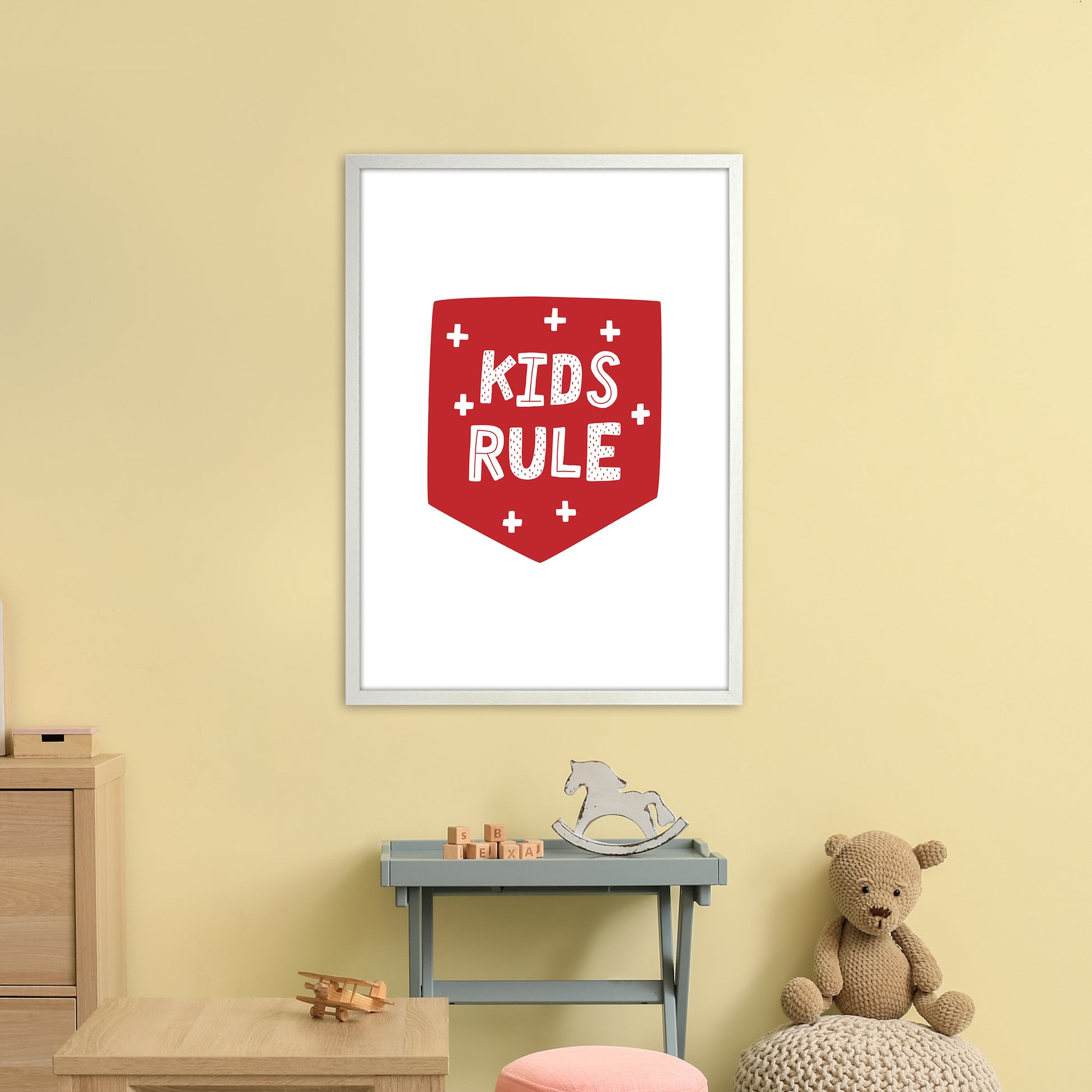 Kids Rule Red Super Scandi  Art Print by Pixy Paper A1 Oak Frame