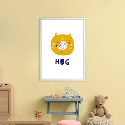 Fox Hug Navy Super Scandi  Art Print by Pixy Paper A1 Oak Frame